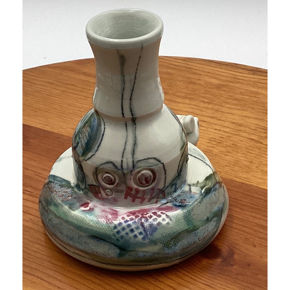 Vintage Jim Reno Studio Art Pottery Candle Holder Bud Vase Mayville NY